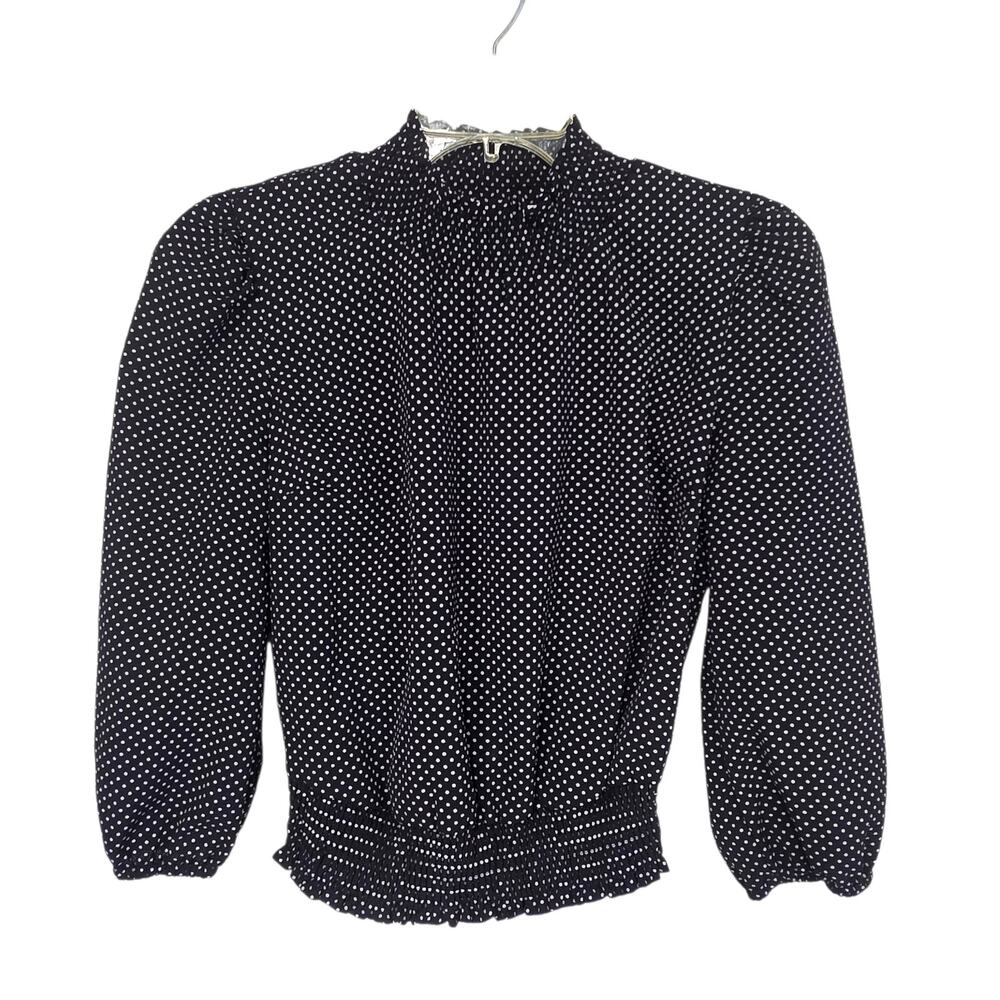 Monteau Los Angeles Womens Black And White Polka Dot Blouse Medium
